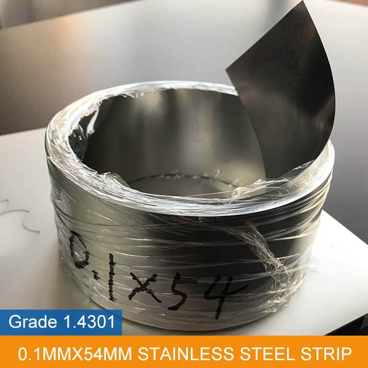 1.4301 0,1 mm kalınlığında paslanmaz çelik şerit 54 mm genişlik